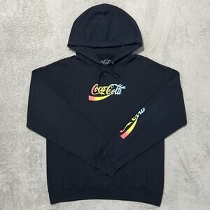 Coca Cola Hoodie Mens M Black Rainbow Logo Long Sleeve Pullover Sweatshirt